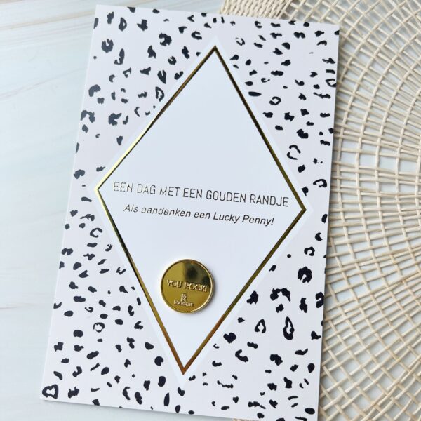 Geluksmuntje Dag met een Gouden Randje - Munt op Luxe Goudfolie Kaart